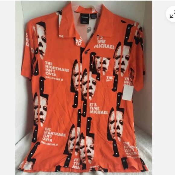 Halloween 2 Michael Myers Horror Button Up Shirt Orange NWT Size X-Small - Picture 1 of 1